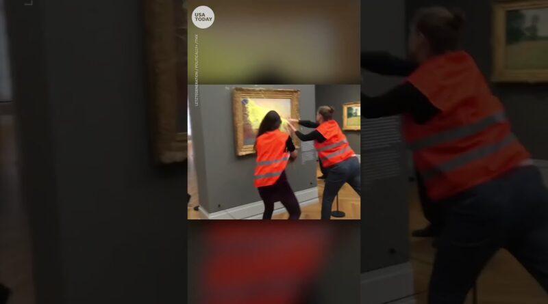 Climate protesters throw mashed potatoes on Monet painting | USA TODAY #Shorts